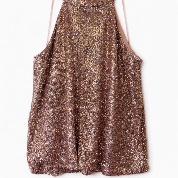 Cable & Gauge Tops - Cable & Gauge Rose Sequin Halter Top